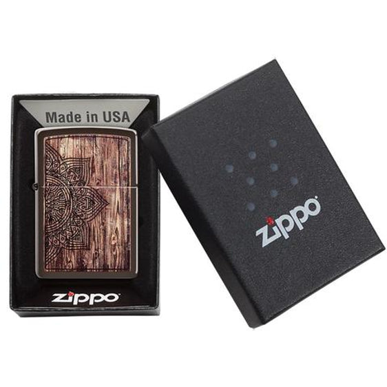 Zippo Lighter - Wood Mandala Design