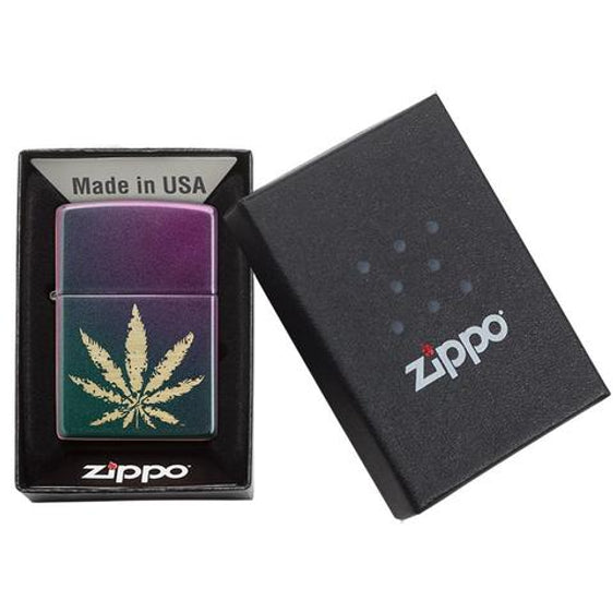 Zippo Lighter - Iridescent Marijuana Leaf