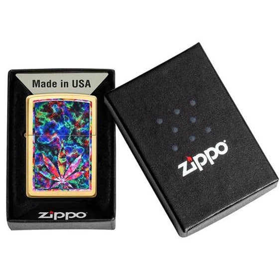 Zippo Lighter - Psychedelic Marijuana Leaf Design