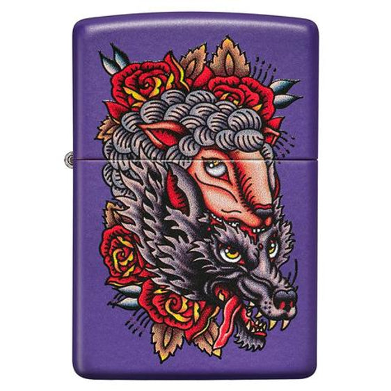 Zippo Lighter - Wolf in Sheep Clothing Purple Matte