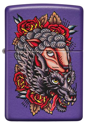 Zippo Lighter - Wolf in Sheep Clothing Purple Matte