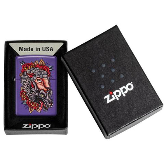 Zippo Lighter - Wolf in Sheep Clothing Purple Matte