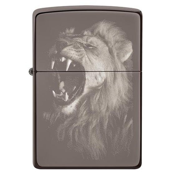 Zippo Lighter - Fierce Lion Black Ice