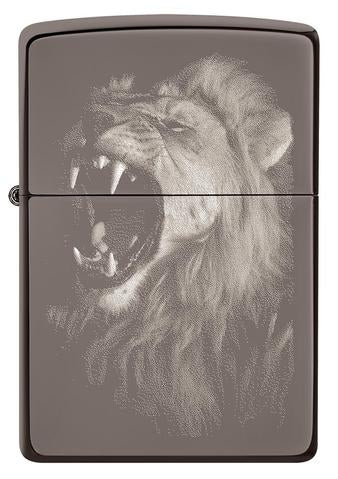 Zippo Lighter - Fierce Lion Black Ice