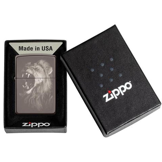 Zippo Lighter - Fierce Lion Black Ice