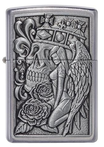 Zippo Lighter - Skull and Angel Emblem Street Chrome Design
