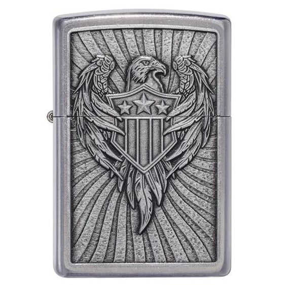 Zippo Lighter - Eagle Shield Emblem Street Chrome Design