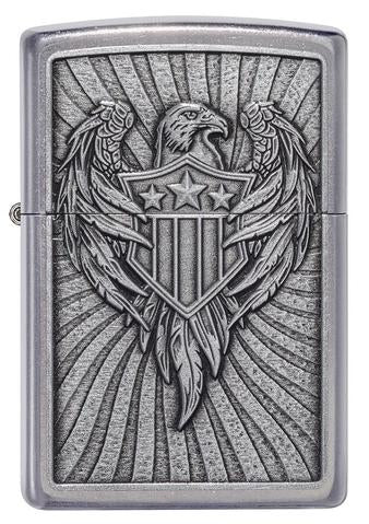 Zippo Lighter - Eagle Shield Emblem Street Chrome Design