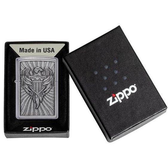 Zippo Lighter - Eagle Shield Emblem Street Chrome Design