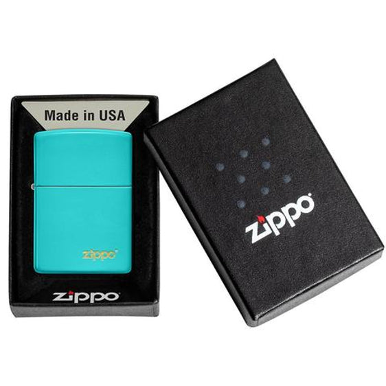 Zippo Lighter - Classic Flat Turquoise w/ Zippo Logo