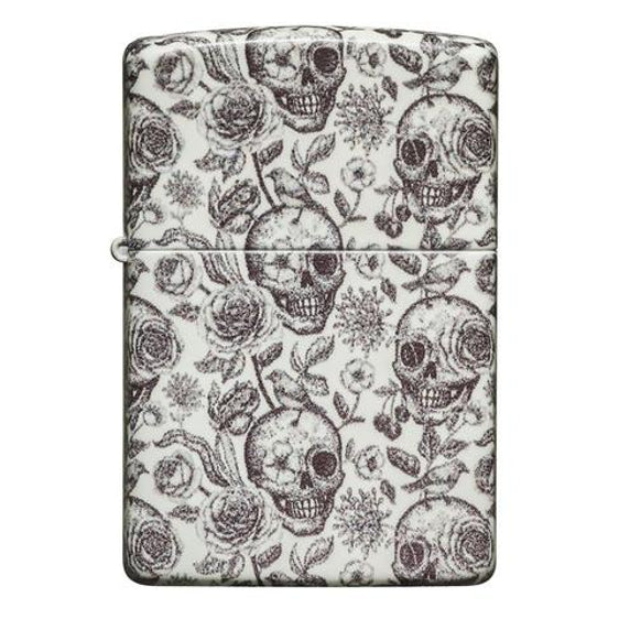 Zippo Lighter - Skeleton Floral Accents Glow in the Dark Finish