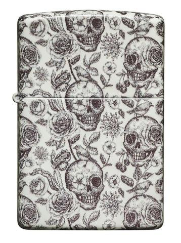 Zippo Lighter - Skeleton Floral Accents Glow in the Dark Finish