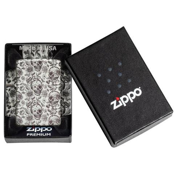 Zippo Lighter - Skeleton Floral Accents Glow in the Dark Finish