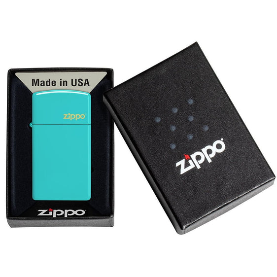 Zippo Lighter - Slim Flat Turquoise w/ Zippo Logo