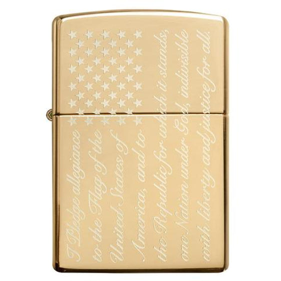 Zippo Lighter - Pledge of Allegiance Design High Polish Brass