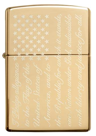 Zippo Lighter - Pledge of Allegiance Design High Polish Brass