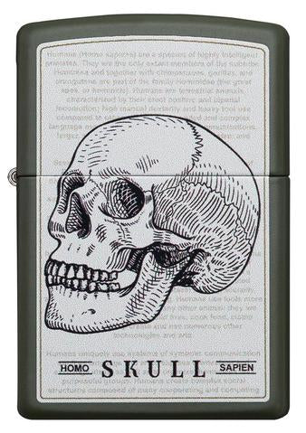 Zippo Lighter - Homo Sapien Skull Green Matte Design