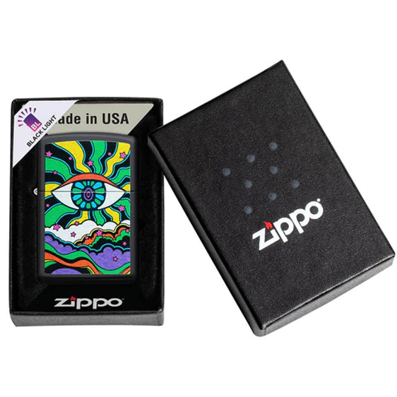 Zippo Lighter - Black Light Eye Design