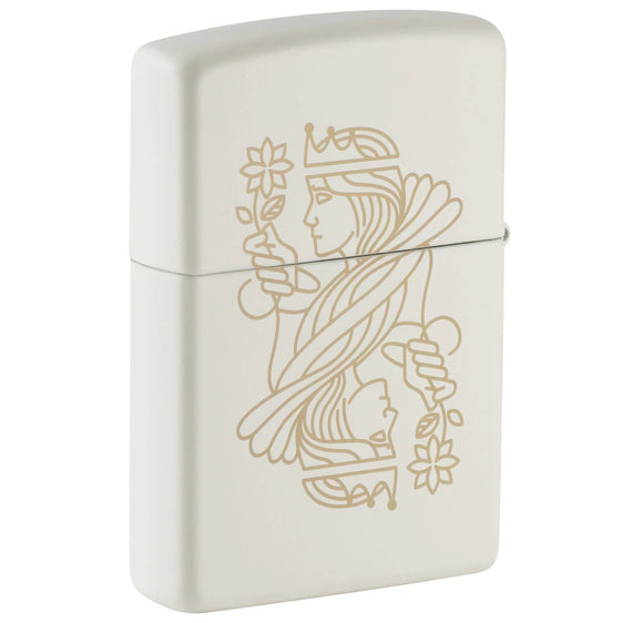 Zippo Lighter - King Queen on Regal White Matte Finish
