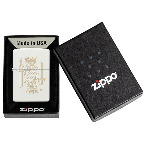 Zippo Lighter - King Queen on Regal White Matte Finish