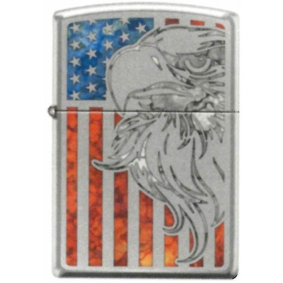 Zippo Lighter - Eagle Flag Fuzion High Polish Chrome