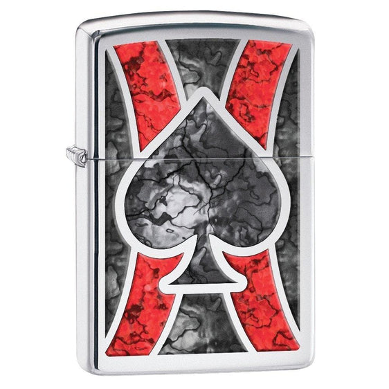 Zippo Lighter - Stained Glass Ace of Spade High Polish Chrome Fusion