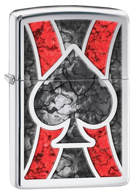 Zippo Lighter - Stained Glass Ace of Spade High Polish Chrome Fusion