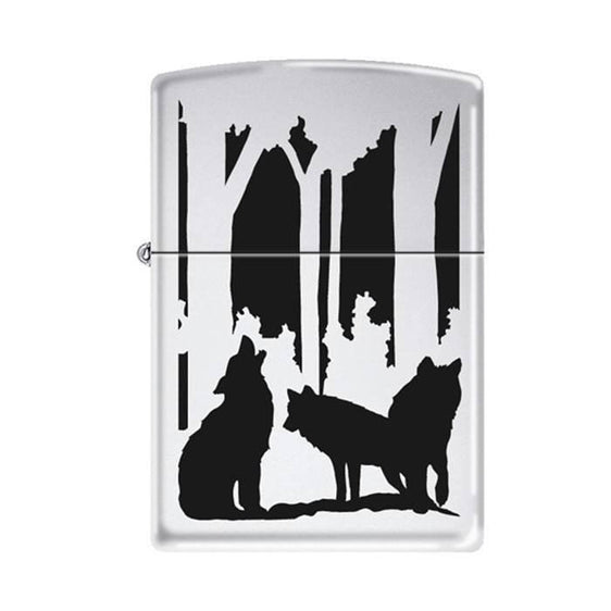 Zippo Lighter - Wolves in Forest High Polish Chrome