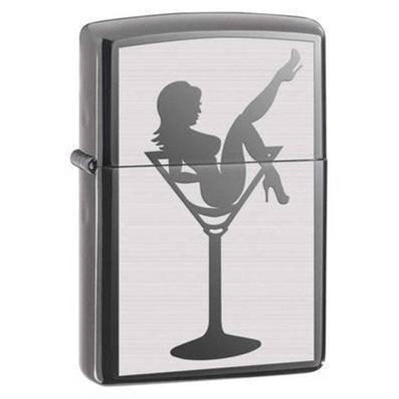 Zippo Lighter - Lady in Cocktail Glass Black Ice