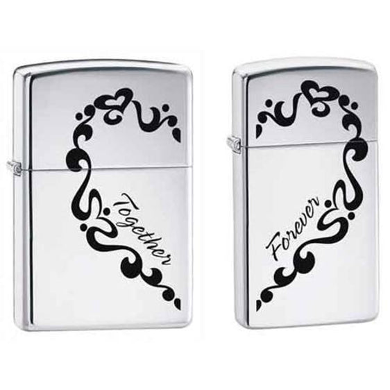 Zippo Lighter - Together Forever 2 Lighter Set High Polish Chrome