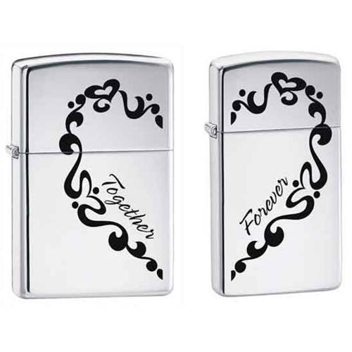 Zippo Lighter - Together Forever 2 Lighter Set High Polish Chrome
