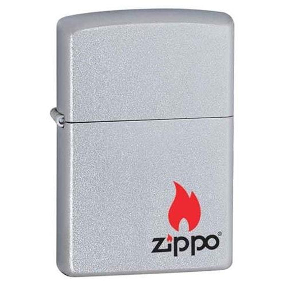 Zippo Lighter - Zippo Logo with Flame Satin Chrome