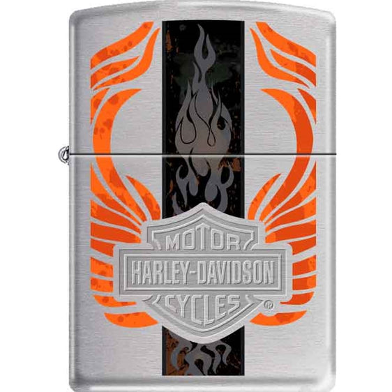 Zippo Lighter - Harley Davidson Orange Flame Brushed Chrome