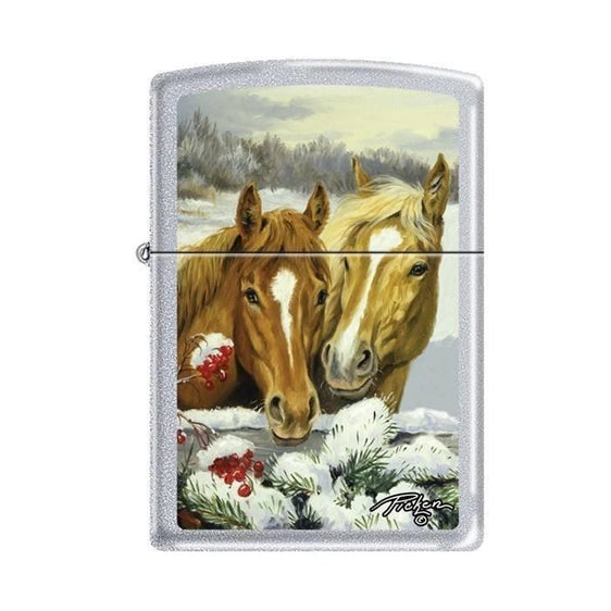 Zippo Lighter - Picken's Winter Horses Satin Chrome