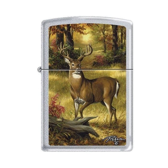 Zippo Lighter - Picken's Forest Buck Satin Chrome