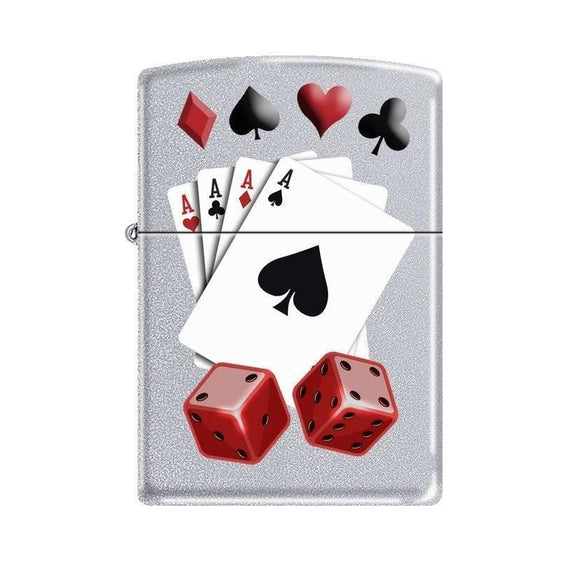 Zippo Lighter - 4 Aces and Dice Satin Chrome