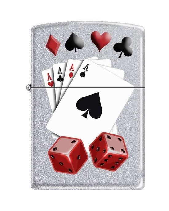 Zippo Lighter - 4 Aces and Dice Satin Chrome