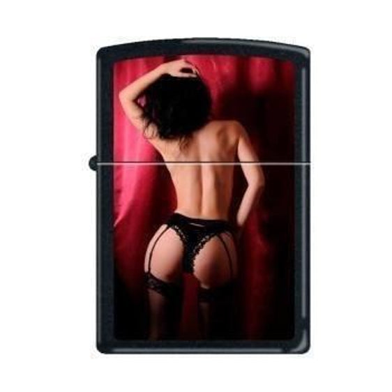 Zippo Lighter - View From Behind Red Curtain Black Matte