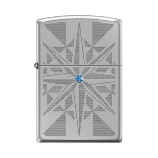 Zippo Lighter - Star w/ Blue Swarovski Crystal High Polish Chrome