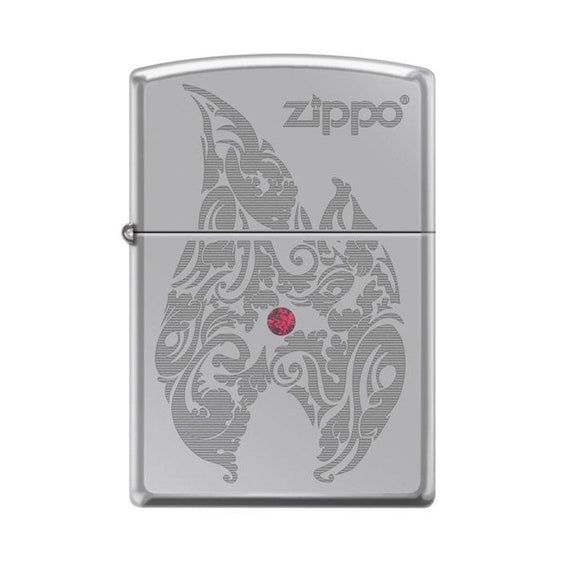 Zippo Lighter - Flame w/ Red Swarovski Crystal High Polish Chrome