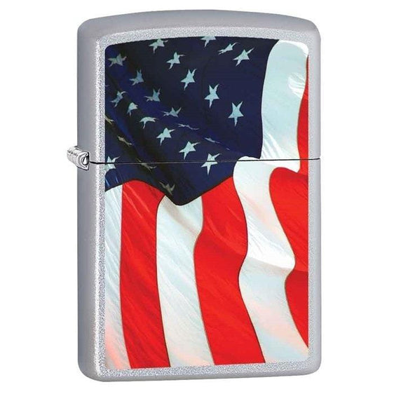 Zippo Lighter - Old Glory Satin Chrome