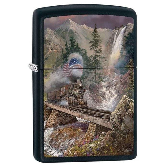 Zippo Lighter - Flag Train Black Matte