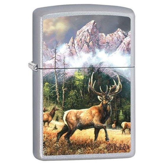 Zippo Lighter - Elk Call to Challenge Satin Chrome
