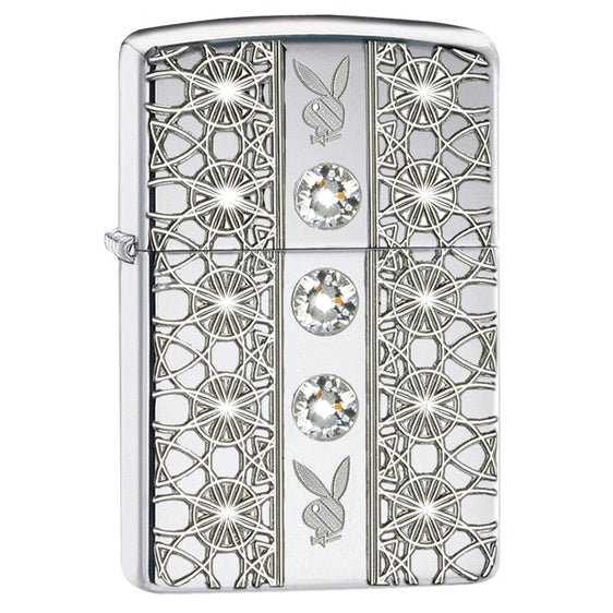 Zippo Lighter - Playboy High Polish Chrome Armor w/ Swarovski Crystal