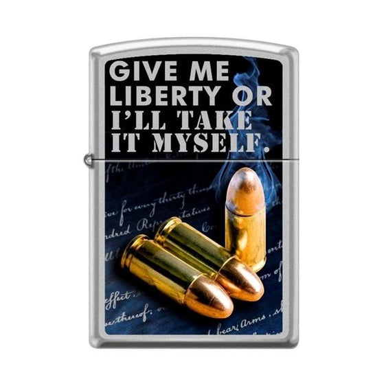 Zippo Lighter - Give Me Liberty Or I'll Take It Myself Satin Chrome