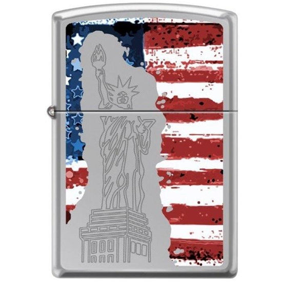 Zippo Lighter - Statue of Liberty American Flag Hi Polished Chrome