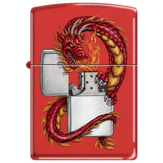 Zippo Lighter - Dragon & Zippo Red Matte