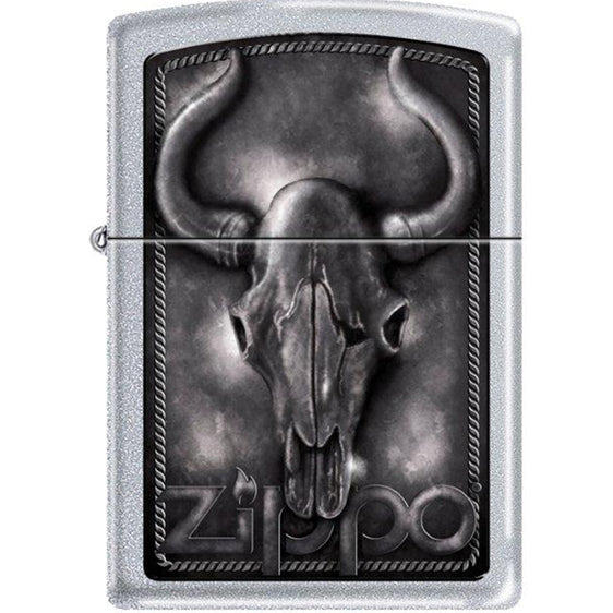 Zippo Lighter - Bull Skull Satin Chrome