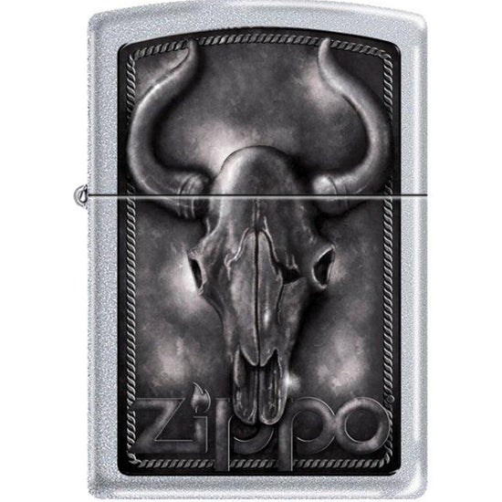 Zippo Lighter - Bull Skull Satin Chrome