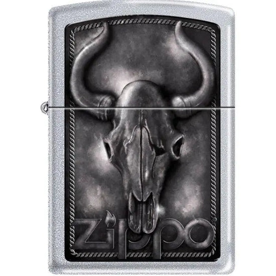 Zippo Lighter - Bull Skull Satin Chrome